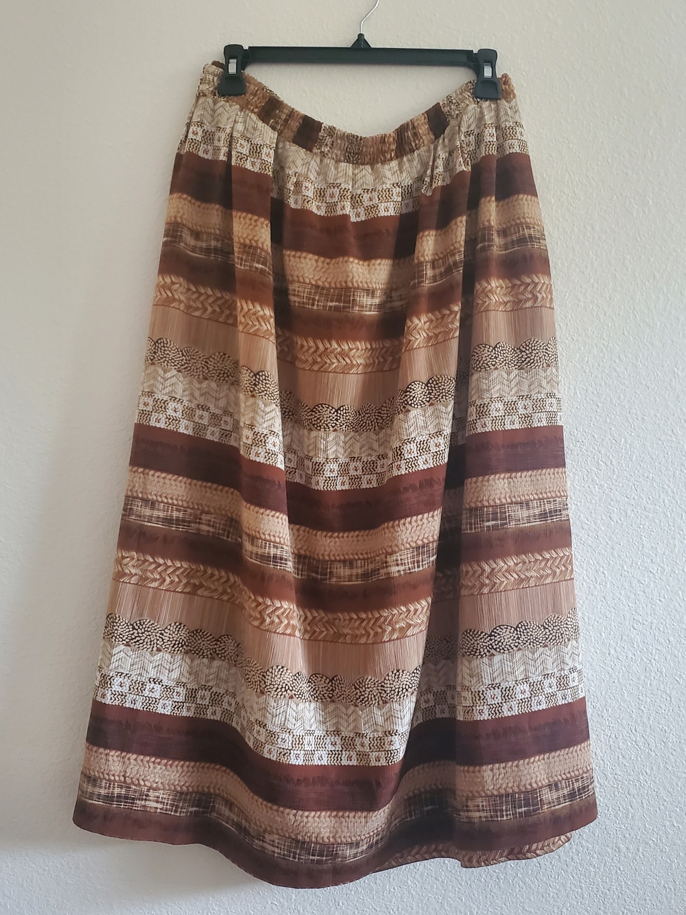 Koret Brown and Cream Striped A-Line Midi Skirt Size 24W